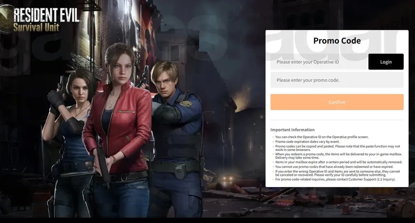 Resident Evil Survival Unit Codes Redeem